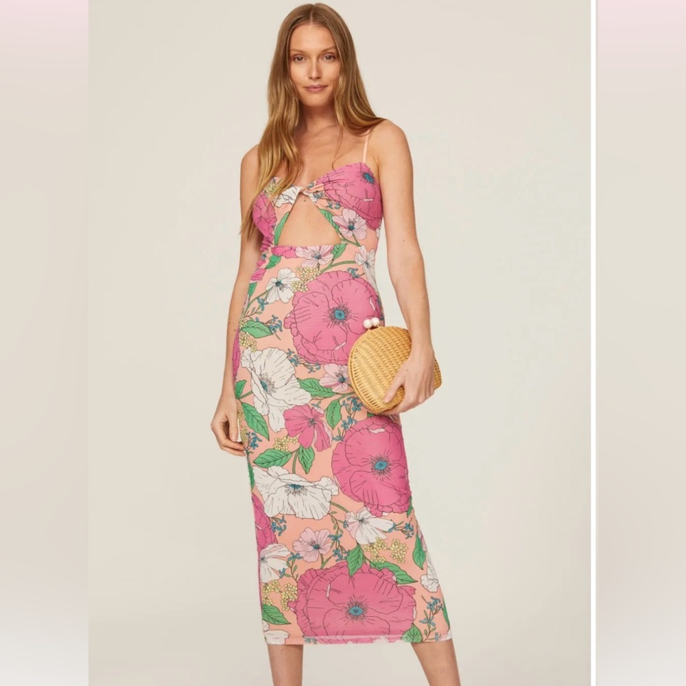AFRM Simona Mesh Midi Dress in Spring Blush Bouquet